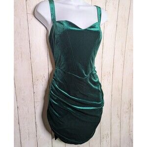 NWT Green Velvet Ruched Mini Dress Cider Size M Y2K Holiday Party Glam